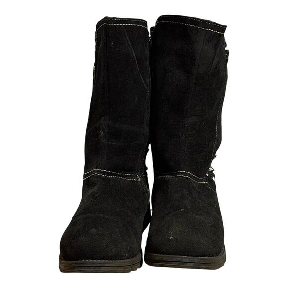 Muk Luks Black Knit Sweater Back Winter Boots Women's Size 10 Suede Faux Fur - Picture 2 of 8